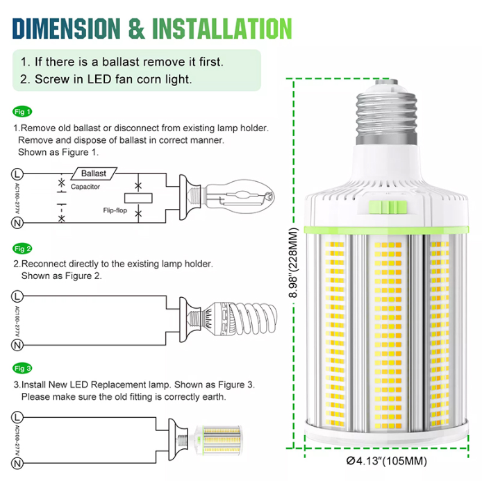 LED Corn Bulb, 120W, 16800 Lumens, 5000K, E39 Base, 100-277 VAC - Hyperdealss