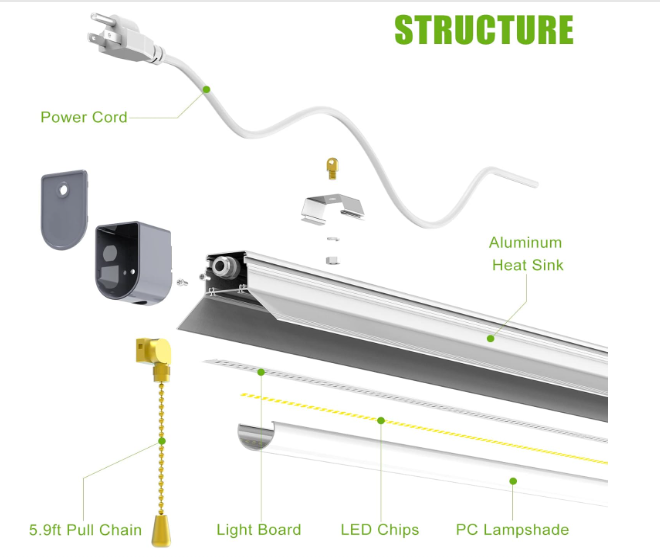 2-Pack 80W LED Shop Lights, 5000K Daylight, 10,400LM, Linkable Garage Ceiling Lights with Power Cord, T10 Linear Fixture for Workshop, Office, Basement, 120V Only - Hyperdealss