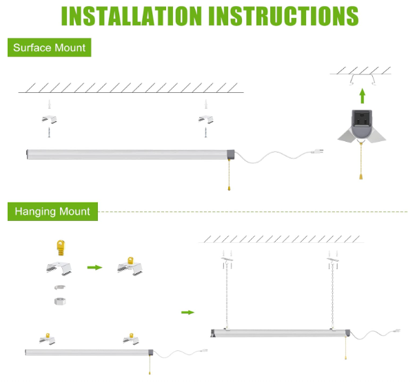 2-Pack 80W LED Shop Lights, 5000K Daylight, 10,400LM, Linkable Garage Ceiling Lights with Power Cord, T10 Linear Fixture for Workshop, Office, Basement, 120V Only - Hyperdealss