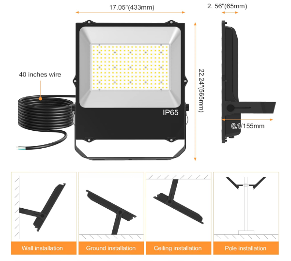 300W LED Flood Light, 36,000LM Super Bright Outdoor Security Light, 5000K Daylight, ETL Listed, Waterproof, 100-277V Commercial Area Lighting for Garage, Yard, Parking Lot - Hyperdealss