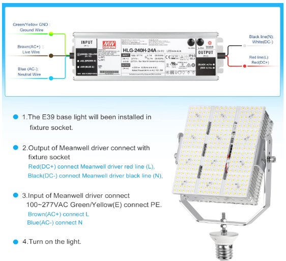 300W LED Shoebox Retrofit Kit – E39 Mogul Base, 277-480V Input DLC & ETL Certified Outdoor Pole Light for Sport Courts, Roadways, Stadiums, and Parking Lots - Hyperdealss