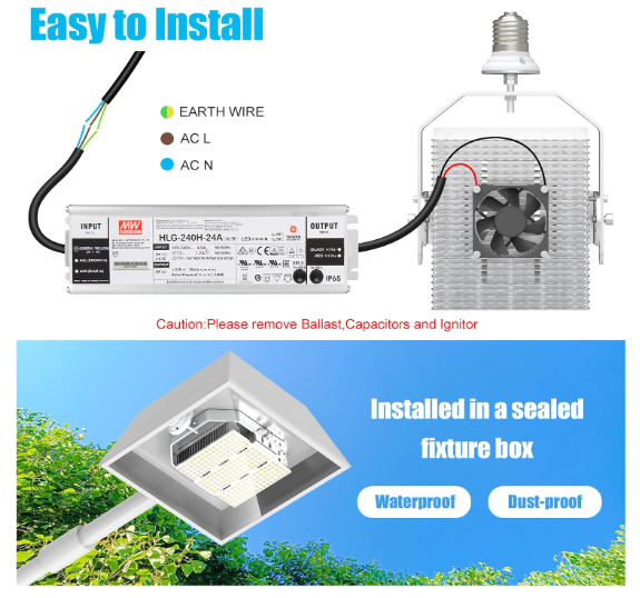 300W LED Shoebox Retrofit Kit – E39 Mogul Base, 277-480V Input DLC & ETL Certified Outdoor Pole Light for Sport Courts, Roadways, Stadiums, and Parking Lots - Hyperdealss