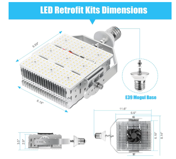 240W LED Pole Light Retrofit Kit with Lens – E39 Mogul Base, 100-277V, 5000K, 34,800LM - Hyperdealss