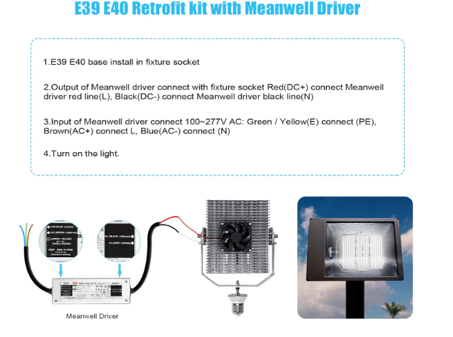 240W LED Pole Light Retrofit Kit with Lens – E39 Mogul Base, 100-277V, 5000K, 34,800LM - Hyperdealss
