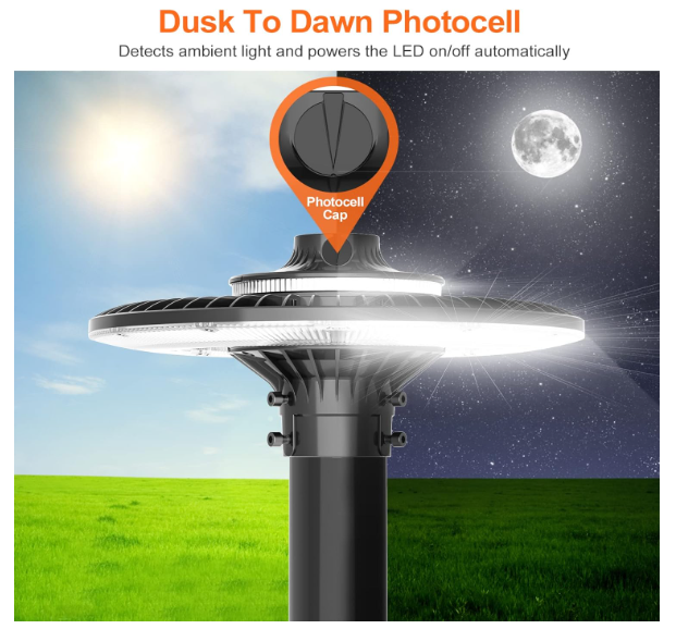 120W LED Circular Area Light – 5000K, 100-277V AC, Built-in Photocell, IP65 Waterproof Post Top Light, UL Listed - Hyperdealss
