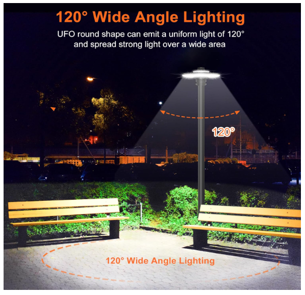 120W LED Circular Area Light – 5000K, 100-277V AC, Built-in Photocell, IP65 Waterproof Post Top Light, UL Listed - Hyperdealss