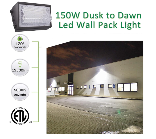 150W LED Wall Pack Light with Dusk-to-Dawn Photocell, 19,500LM, 5000K Daylight, AC100-277V, 900W HPS/HID Equivalent, Waterproof Commercial Security Light for Warehouses & Garages, ETL Listed - Hyperdealss